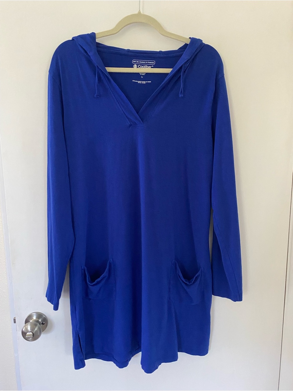 Coolibar Catalina Beach Cover-up Dress Hooded Pockets UPF 50+ Large